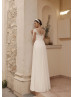 Long Sleeves Beaded Ivory Lace Chiffon Unusual Wedding Dress